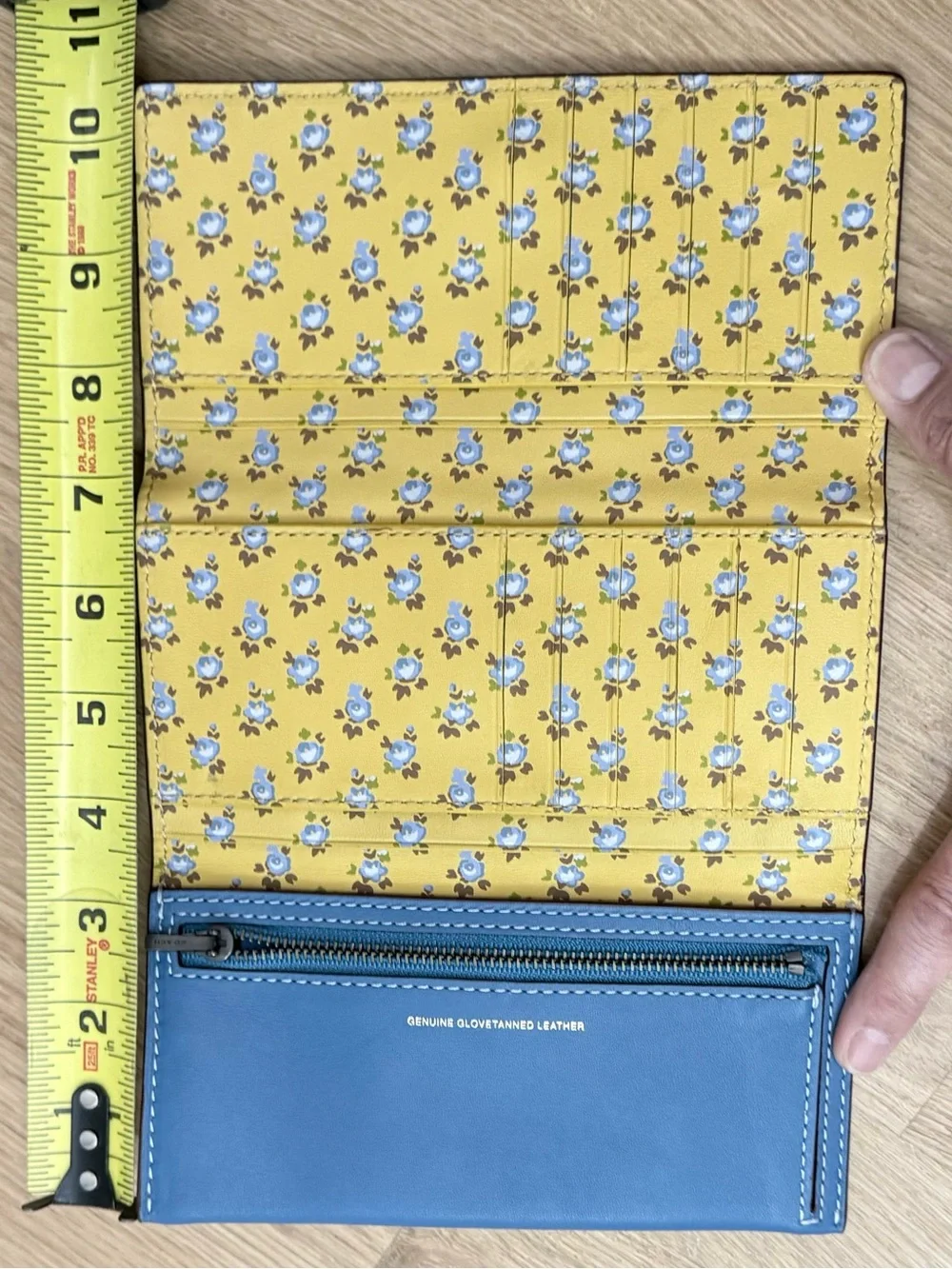 Coach 1941 Cornflower Blue/Yellow Floral Interior Slim Leather Wallet